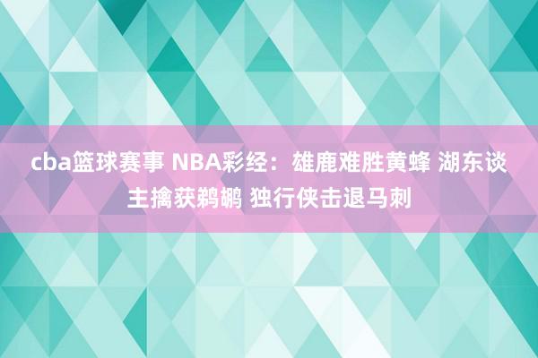 cba篮球赛事 NBA彩经：雄鹿难胜黄蜂 湖东谈主擒获鹈鹕 独行侠击退马刺