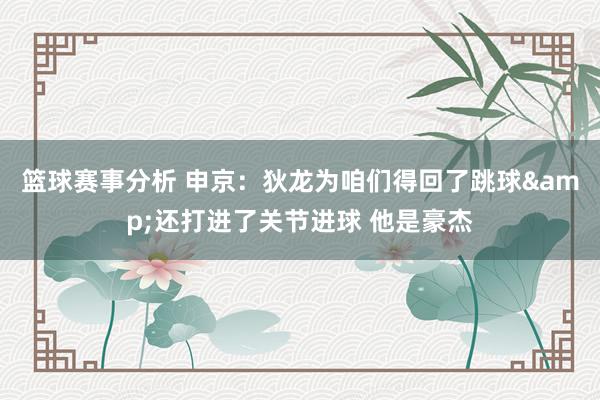 篮球赛事分析 申京：狄龙为咱们得回了跳球&还打进了关节进球 他是豪杰